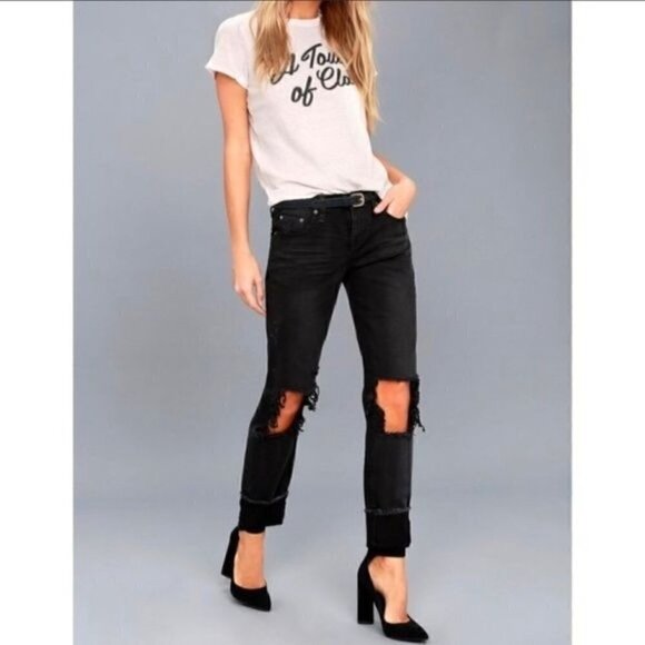 One X OneTeaspoon Free People Awesome Baggies Washed Black Destroyed Jeans 25